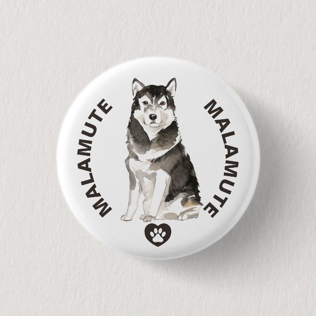 Niedliche Malamute Hunde Wasserfarben Button (Vorderseite)