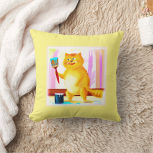 Niedliche Malerei einer Katze mit einem Pinsel. Je Kissen