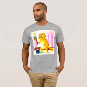 Niedliche Malerei einer Katze mit einem Pinsel. Je T-Shirt