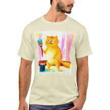Niedliche Malerei einer Katze mit einem Pinsel. Je