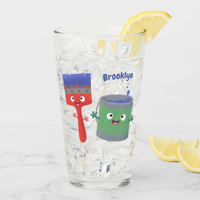Niedliche Malerpinsel und Zeichenkarikaturen Glas (Rückseite Ice)