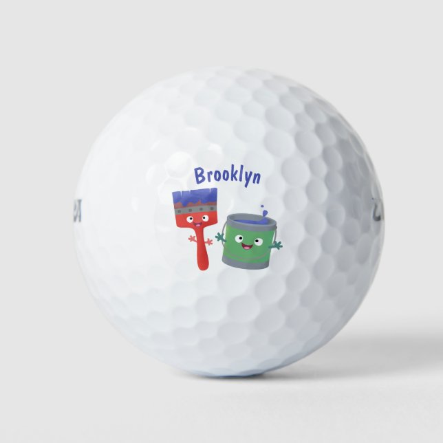 Niedliche Malerpinsel und Zeichenkarikaturen Golfball (Vorderseite)
