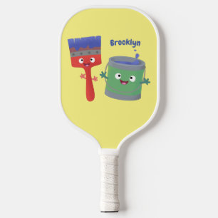 Niedliche Malerpinsel und Zeichenkarikaturen Pickleball Schläger