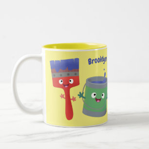 Niedliche Malerpinsel und Zeichenkarikaturen Zweifarbige Tasse