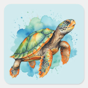 Niedliche Malerschildkröte Quadratischer Aufkleber