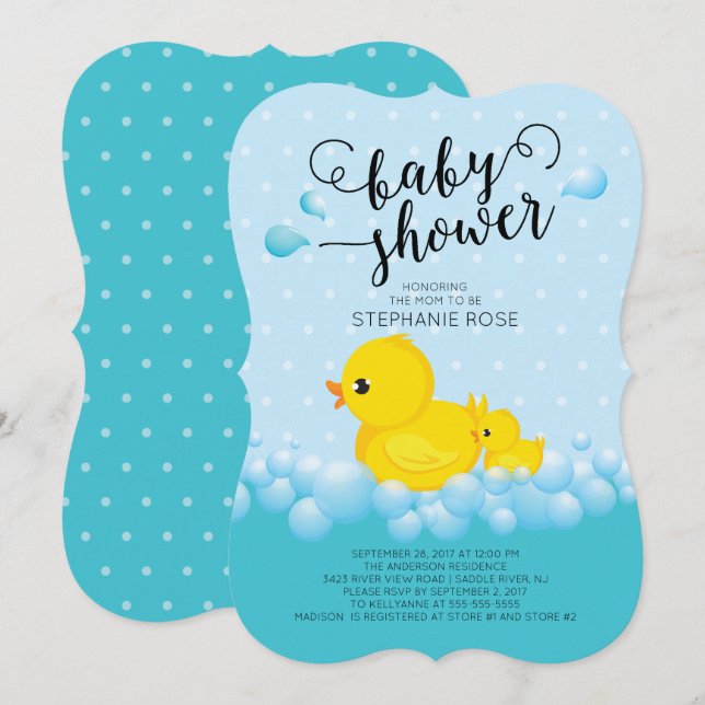 Niedliche Mama Duck & Baby Dusche Einladung (Vorne/Hinten)