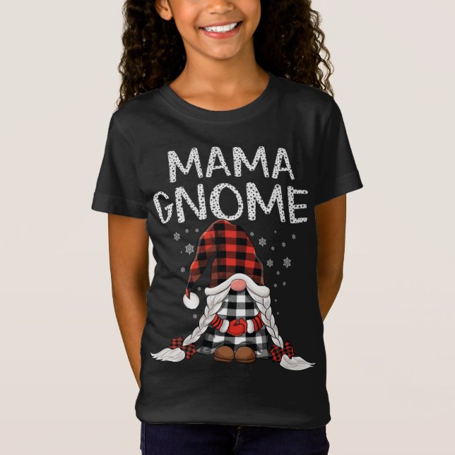 Niedliche Mama Gnomes Karo Kariertes Rotmuster Wei T-Shirt (Vorderseite)