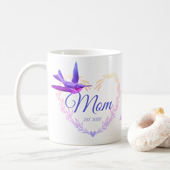 Niedliche Mama Herz Hummingbird Lila Pink Tasse (Mit Donut)