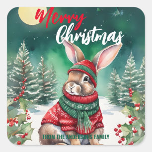 Niedliche MAMA Kaninchen Weihnachten Weihnachtsnam Quadratischer Aufkleber