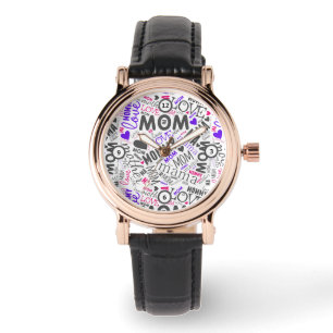Niedliche Mama Mutter Word Art Typo Cloud Mütter  Armbanduhr
