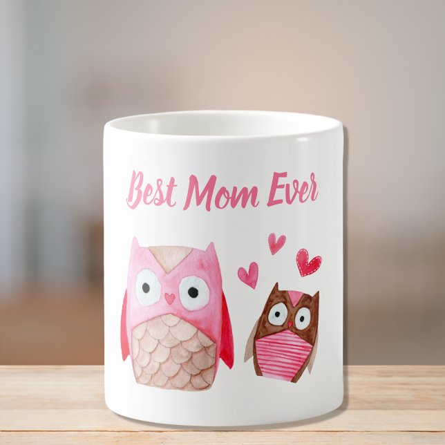 Niedliche Mama Owls Personalisiert Rosa Kaffeetasse (Von Creator hochgeladen)