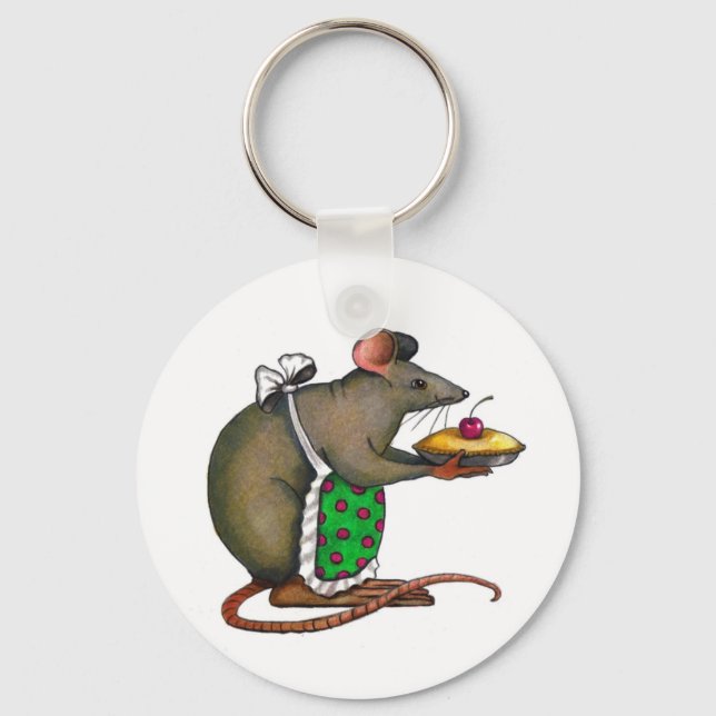 Niedliche Mama-Ratte mit Kuchen: Zeichnend: Farbst Schlüsselanhänger (Vorderseite)