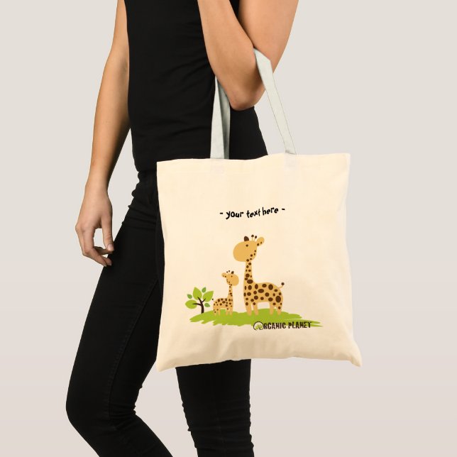 Niedliche Mama-u. Baby-Giraffen-grüne u. gelbe Tragetasche (Vorderseite (Produkt))