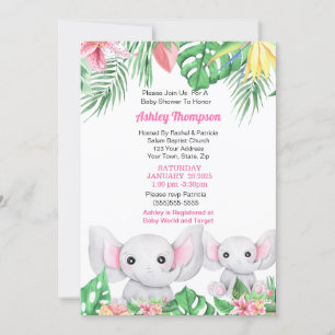 Niedliche Mama- und Baby Elephant Tropical Baby Du Einladung