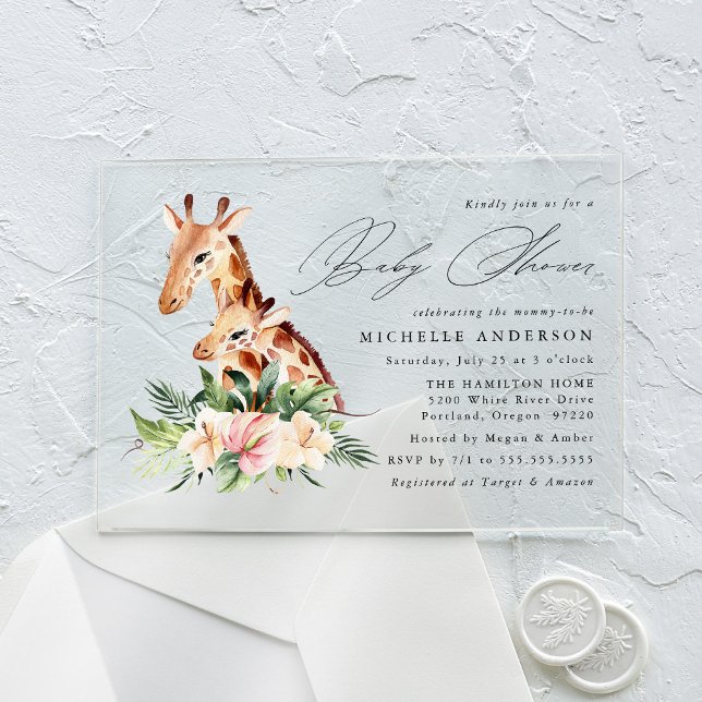Niedliche Mama und Baby Giraffe Kinderdusche Acryleinladungen (Von Creator hochgeladen)
