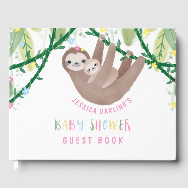 Niedliche Mama und Baby Sloth Gästebuch (Vorderseite)