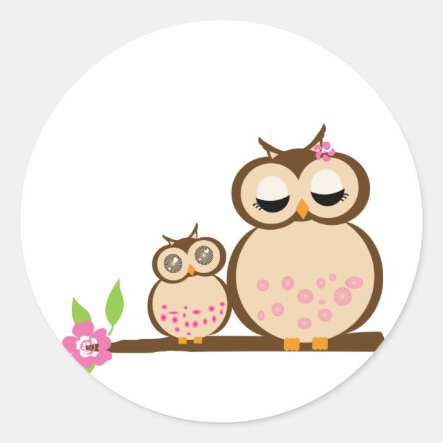 Niedliche Mama- und Babyeule Runder Aufkleber (Vorderseite)