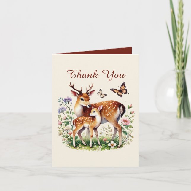 Niedliche Mama und Hirsche hinzufügen Dankeskarte (Vorderseite)