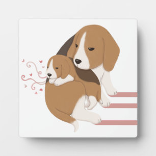 Niedliche Mama von Beagles und Kinderdarstellung Fotoplatte