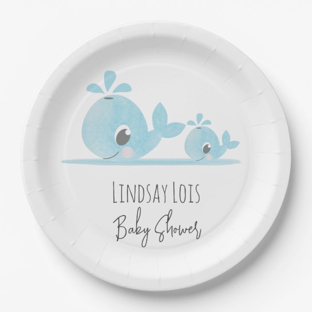 Niedliche Mama Whale Baby Whale Baby Dusche Pappteller (Vorderseite)