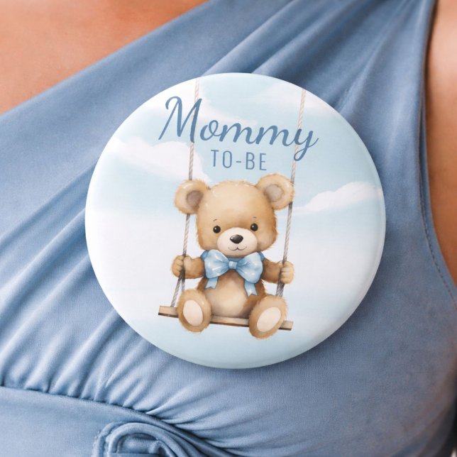 Niedliche Mami to be Teddy Bear Baby Showknopf Button (Mommy To-Be button worn on dress, featuring a sweet teddy bear baby shower design)