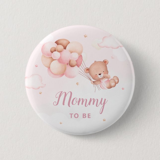 Niedliche Mami zu Boho Teddy Bear Baby Dusche Button (Vorderseite)