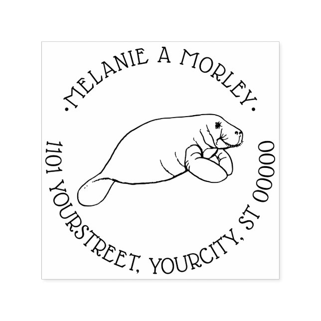 Niedliche ManateSea Kuh Rundname Rücksendeadresse Permastempel (Design)