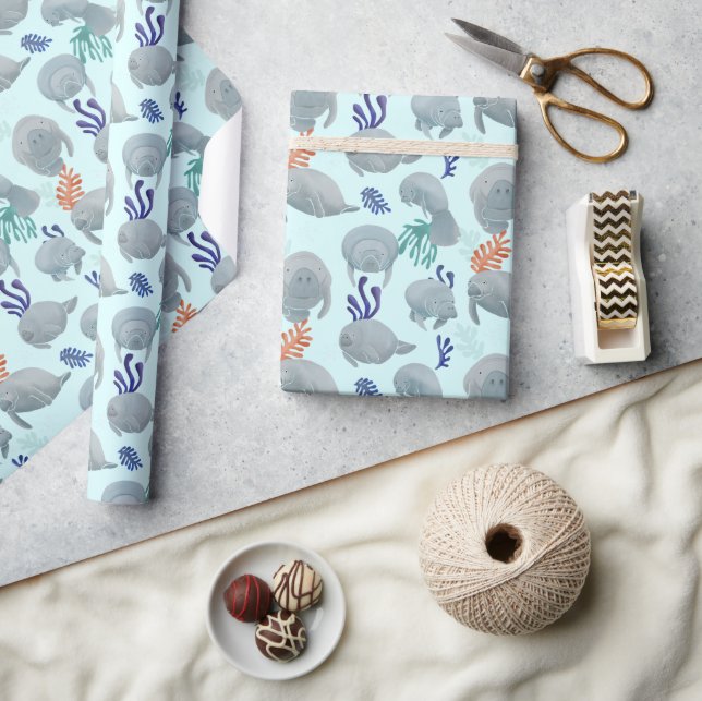 Niedliche Manateure mit Bläschen-Muster Geschenkpapier (Kunsthandwerk)