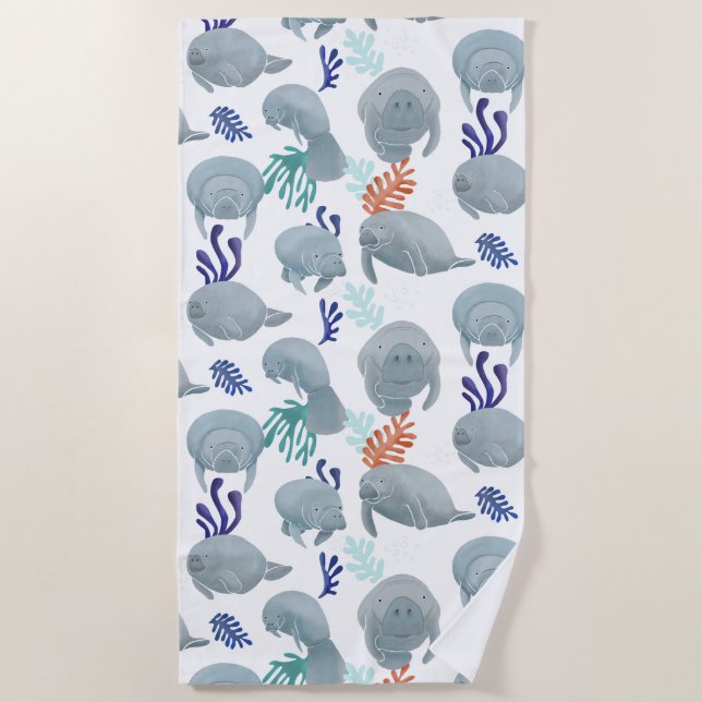 Niedliche Manateure mit Bläschen-Muster Strandtuch (Vorderseite)