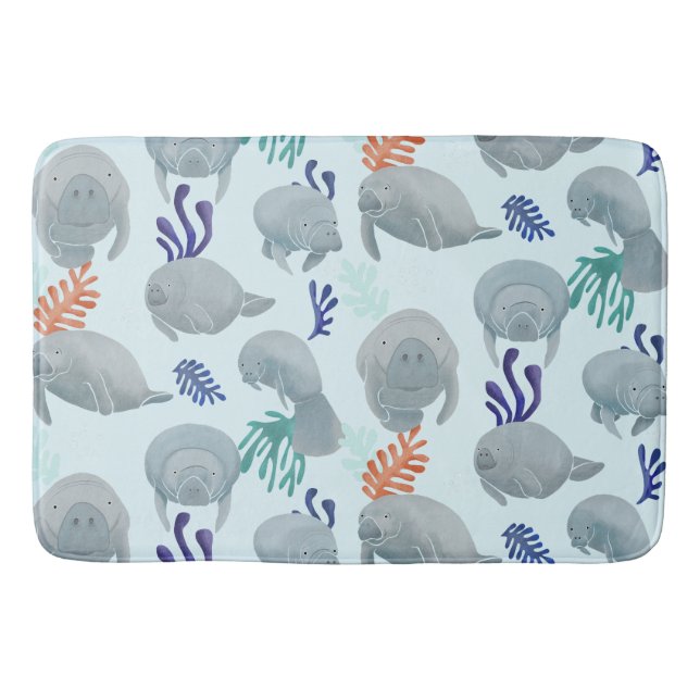Niedliche Manateure mit Blasen-Muster - hellblau Badematte (Vorderseite)