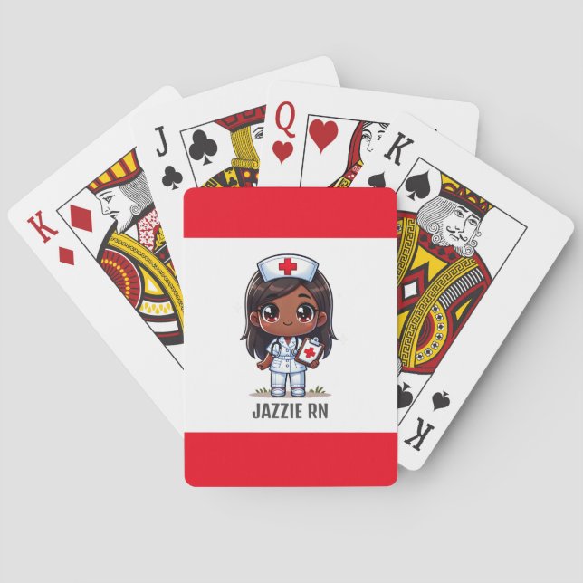 Niedliche Manga Black Nurse Brown Hair und Augen C Spielkarten (Rückseite)
