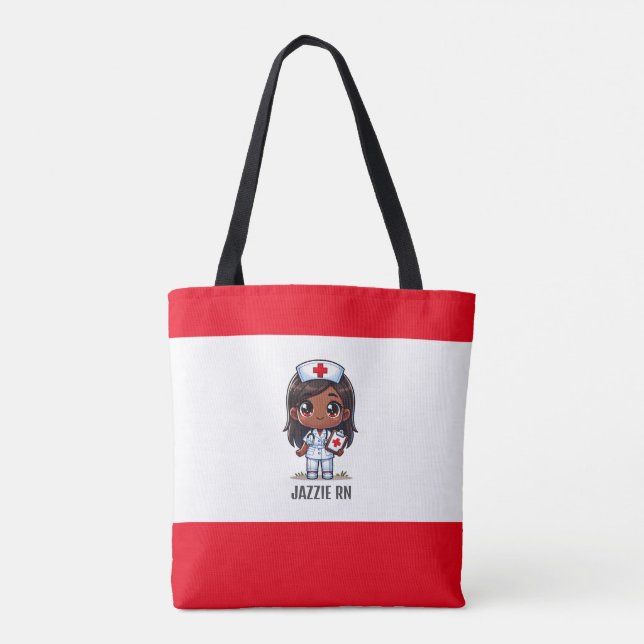 Niedliche Manga Black Nurse Red Hair and Eyes Cust Tasche (Rückseite)