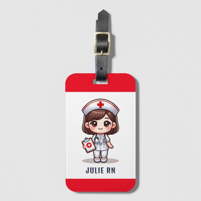 Niedliche Manga-Krankenschwester mit braunen braun Gepäckanhänger (Vorderseite Vertikal)