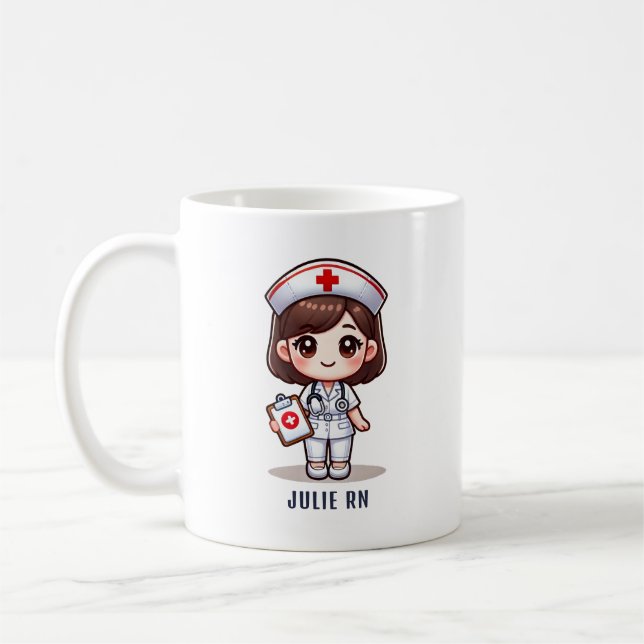 Niedliche Manga-Krankenschwester mit braunen braun Kaffeetasse (Links)