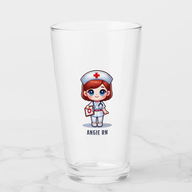 Niedliche Manga-Krankenschwester mit Red Hair Blue Glas (Vorderseite)