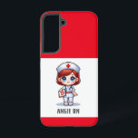 Niedliche Manga-Krankenschwester mit Red Hair Blue Samsung Galaxy Hülle<br><div class="desc">Dieses Telefongehäuse für Krankenschwestern verfügt über eine niedliche Manga-Krankenschwester mit rotem Haar und blauen Augen,  die eine Krankenschwester-Kappe trägt und mit einem Namen versehen ist,  um die Grenzen zu personalisieren und rot zu gestalten. Ideal für Krankenschwestern oder Krankenpfleger. Bild generiert mit KI.</div>
