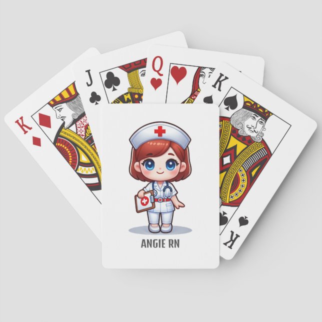 Niedliche Manga-Krankenschwester mit Red Hair Blue Spielkarten (Rückseite)