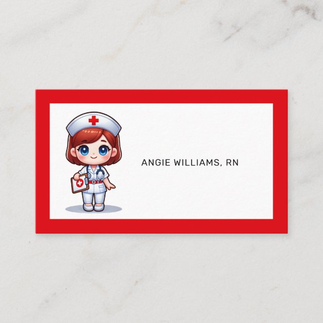 Niedliche Manga-Krankenschwester mit Red Hair Blue Visitenkarte (Vorderseite)