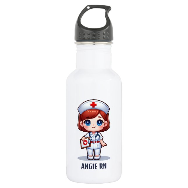 Niedliche Manga-Krankenschwester mit Rotem Haar Pe Edelstahlflasche (Vorderseite)