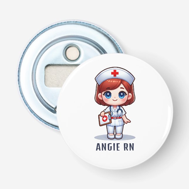 Niedliche Manga-Rotkopfkrankenkarikatur Personalis Flaschenöffner (Vorderseite)
