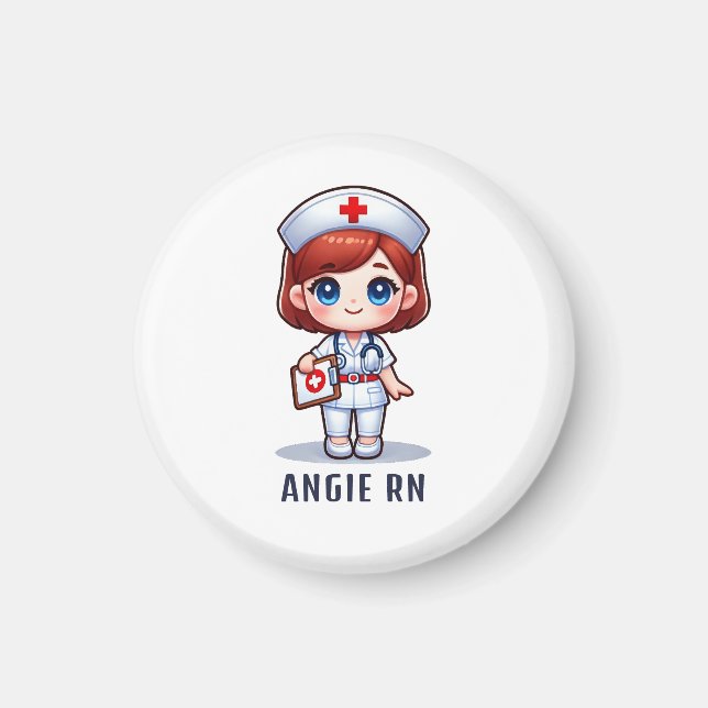 Niedliche Manga-Rotkopfkrankenkarikatur Personalis Magnet (Vorne)