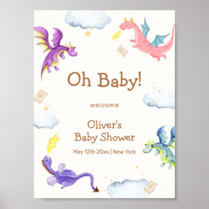 Niedliche Märchendusche Magic Dragon Baby Willkomm Poster