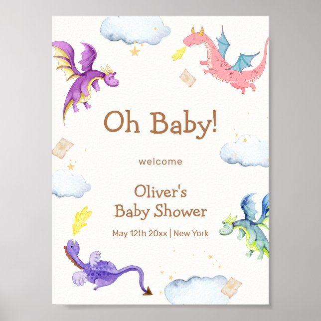 Niedliche Märchendusche Magic Dragon Baby Willkomm Poster (Vorne)
