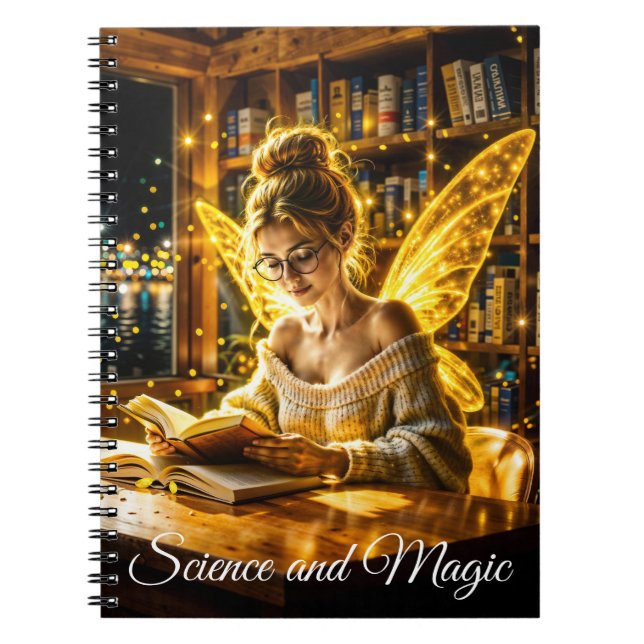 Niedliche Märchenjunge lesen magische Glitzern Notizblock (Vorderseite)