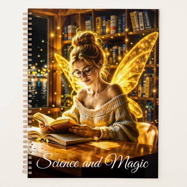 Niedliche Märchenjunge lesen magische Glitzern Planer (Vorderseite)