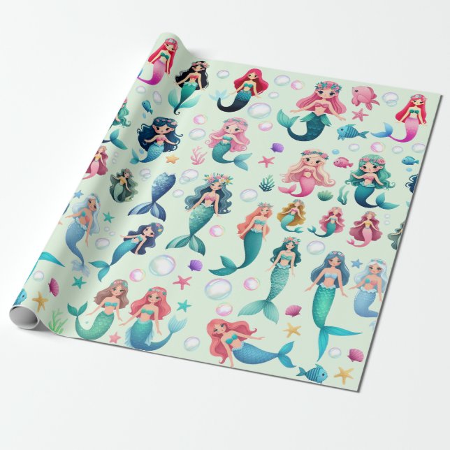 niedliche Märchenmädchen Meereswelt Fantasy Märche Geschenkpapier (Ungerollt)
