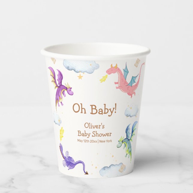 Niedliche Märchenmagic Dragon Babydusche Pappbecher (Vorderseite)