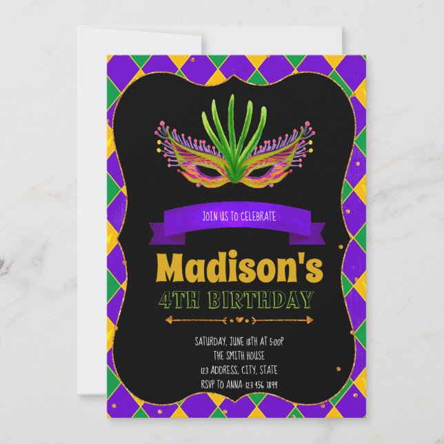 Niedliche Mardi Gras-Party Einladung (Vorderseite)