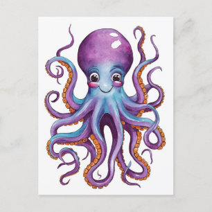 Niedliche Marmelade Rosa und Blauer Kraken Postkarte