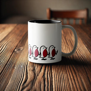 Niedliche marschierende Rotkehlchen einfache Vogel Zweifarbige Tasse
